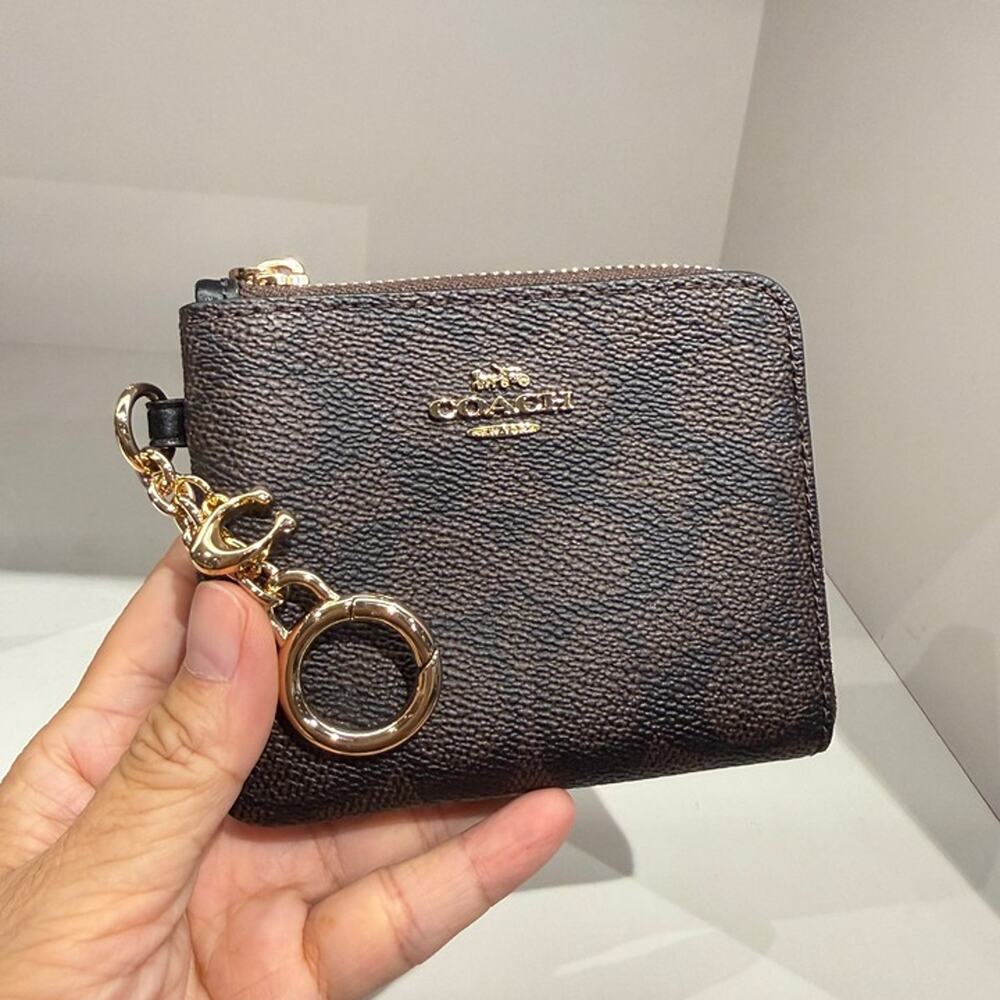 New‼️Coach Small Corner Zip Wallet Signature Canvas CFA28 Walnut/Black
